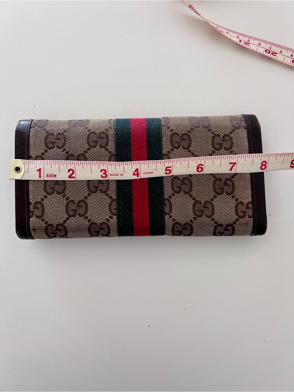 Vintage Gucci Brown Monogram Continental Wallet with Green-Red Web Stripe - Picture 2 of 9